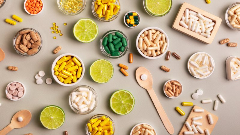 Flatlay von verschiedenen Tabletten, Pillen und Limetten. | Bild: stock.adobe.com/Julia Flatlay von verschiedenen Tabletten, Pillen und Limetten.