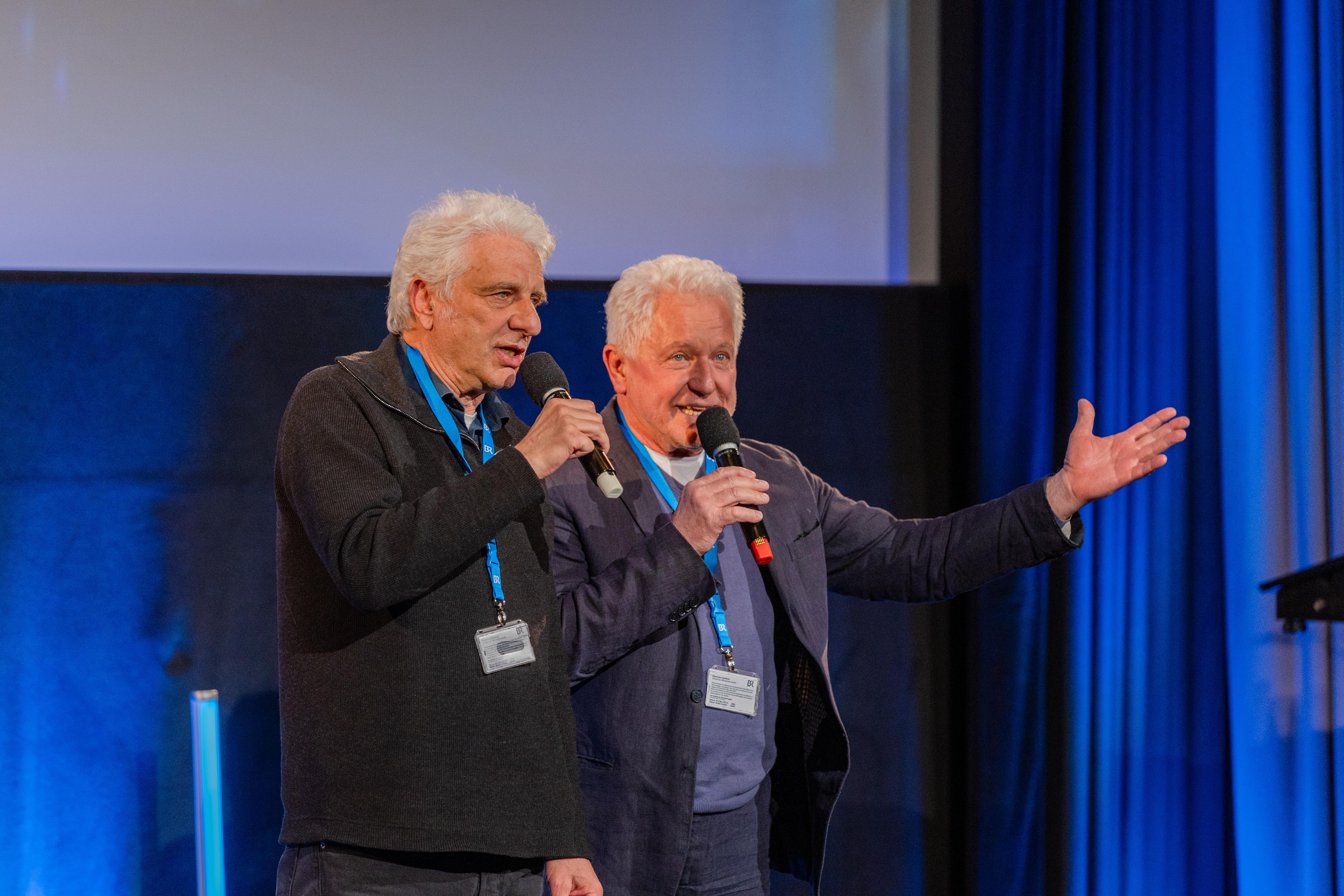 Miroslav Nemec und Udo Wachtveitl bei der Premiere des ARD Fernsehfilms 'Tatort - Unvergänglich', dem letzen Fall von Ivo Batic und Franz Leitmayr, im Audimax der Hochschule für Fernsehen und Film.