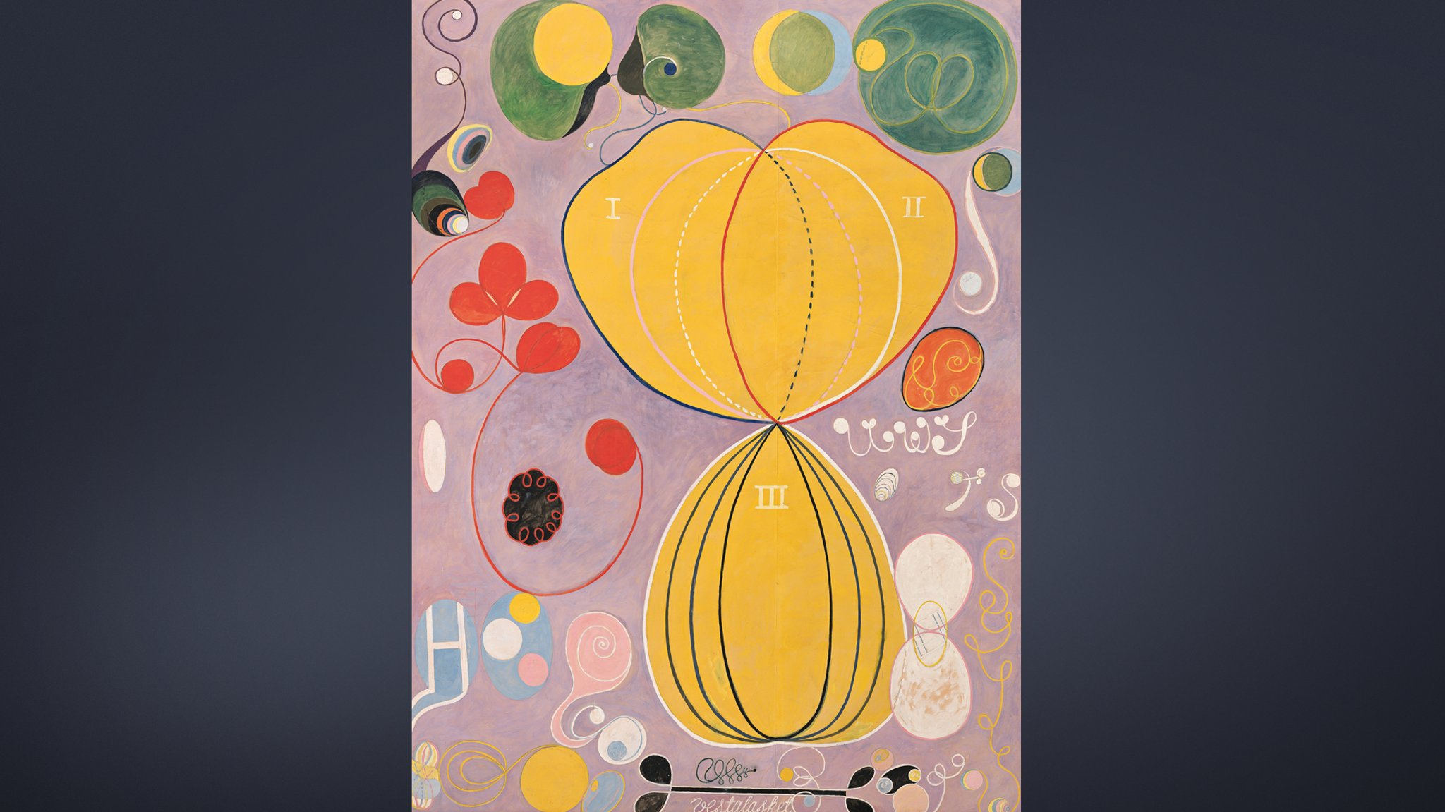 Eines der gigantischen (328x240 cm) abstrakten Bilder die Hilma af Klint 1906/7 machte