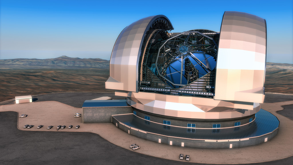 Modell des Extremely Large Telescope (ELT) am Paranal in der Atacama-Wüste