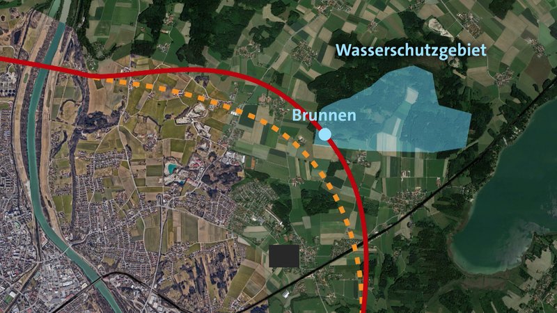 Karte der geplanten Bahnstrecke bei Stephanskirchen