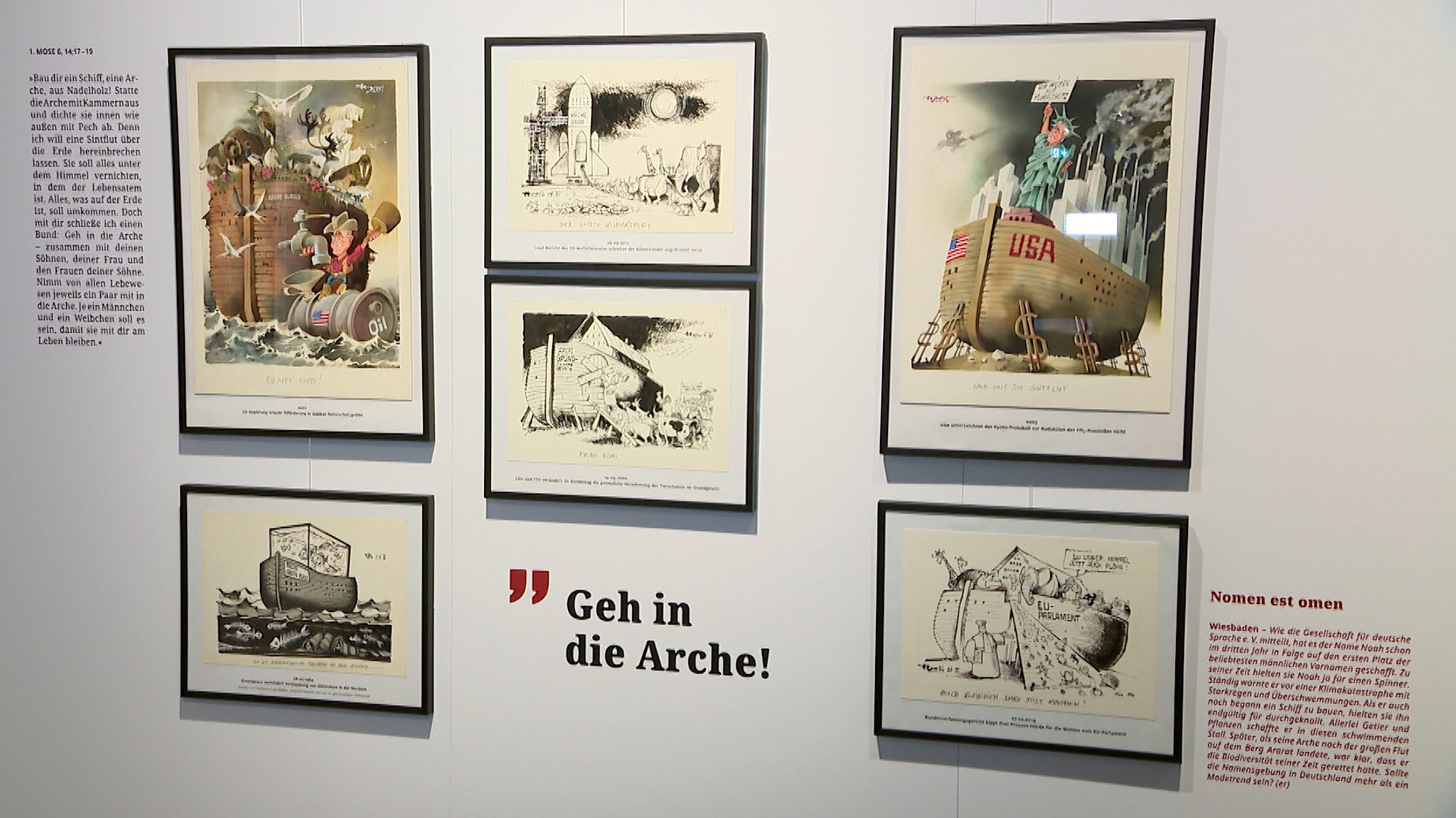 Werke des Karikaturisten Horst Haitzinger hängen im Bibel Museum Bayern in Nürnberg