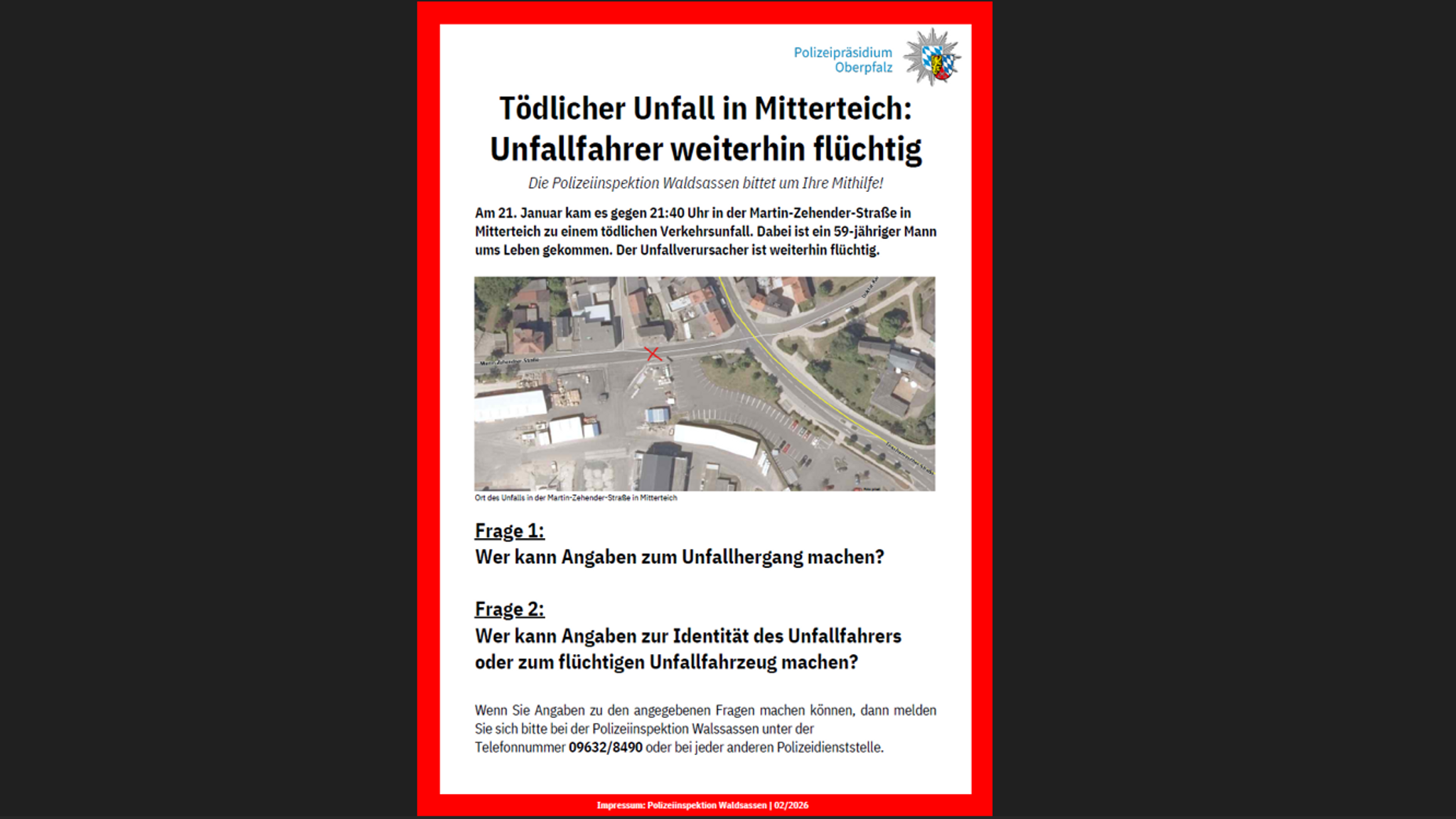 Das Plakat, mit dem Zeugen gesucht werden. 