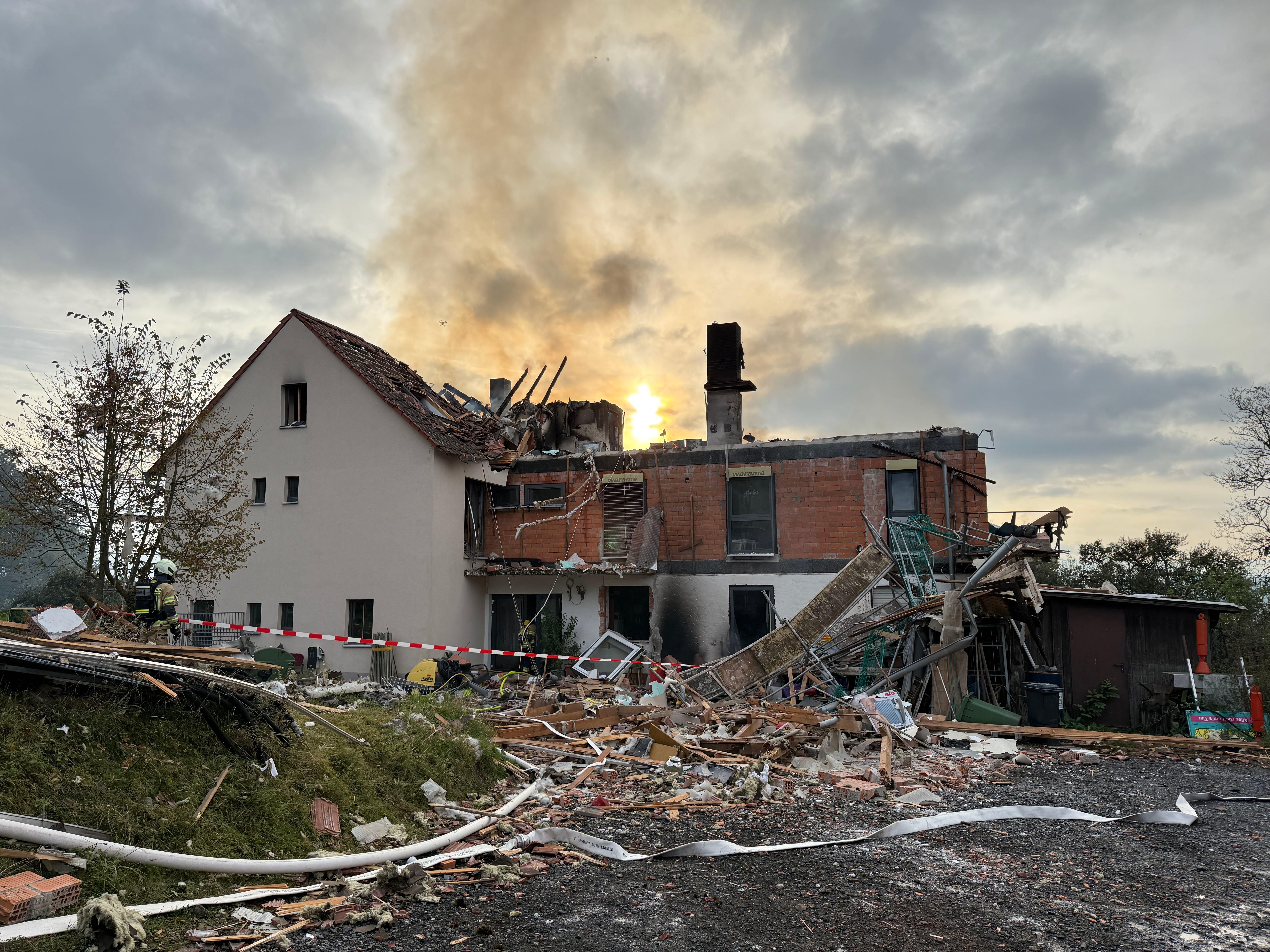Wohnhaus an der Hohen Tann in Zeil am Main nach der Explosion 