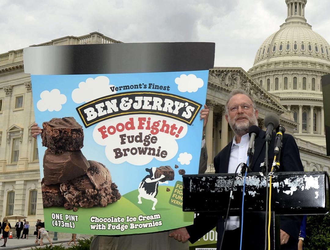 Jerry Greenfield, Mitbegründer von Ben & Jerry's Eiscreme, nimmt 2014 auf dem Capitol Hill in Washington DC, USA, an einer Pressekonferenz teil.