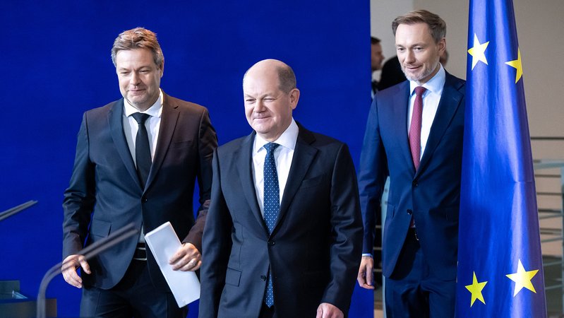Wirtschaftsminister Habeck (Grüne), Bundeskanzler Scholz (SPD), Finanzminister Lindner (FDP) 