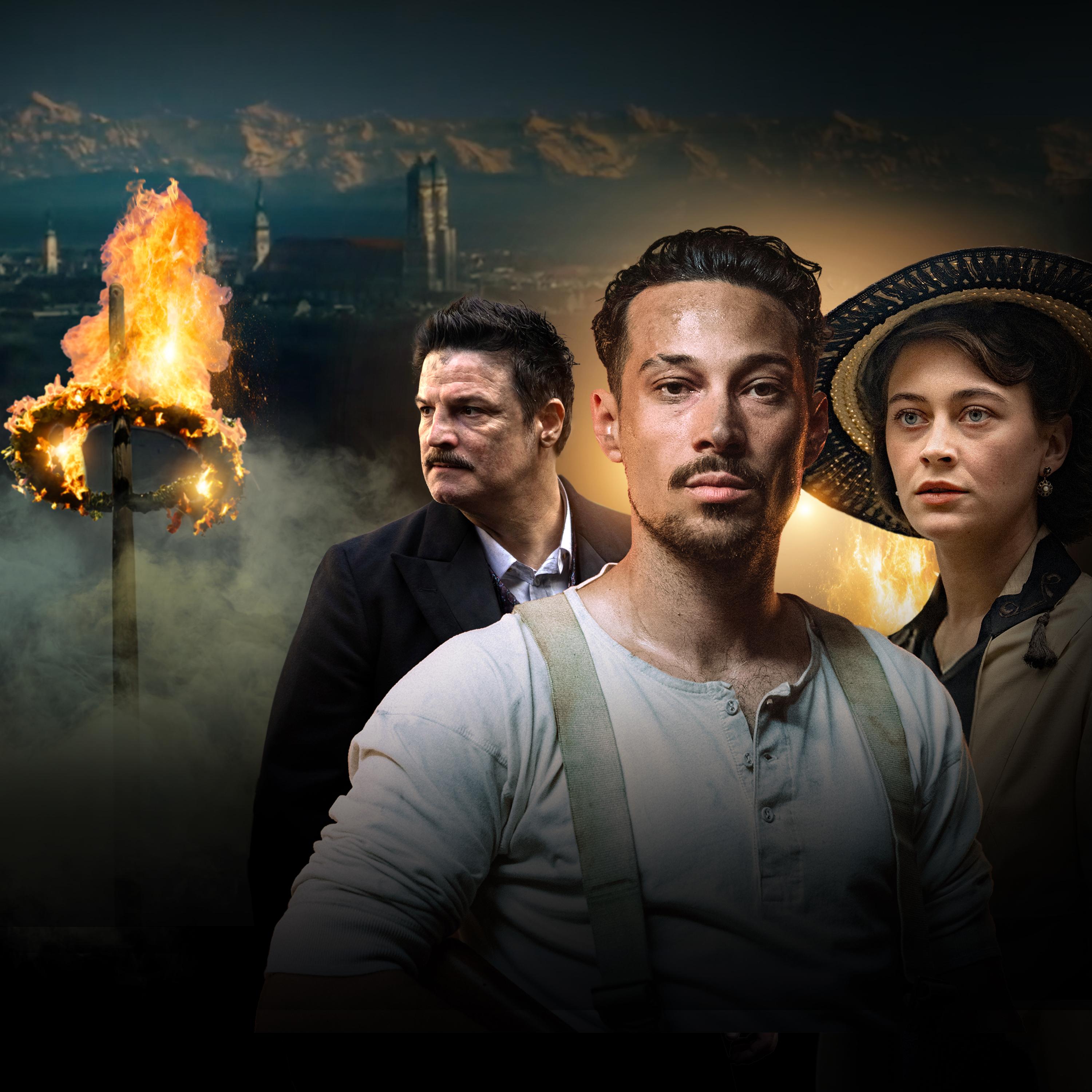 "Oktoberfest 1905" - die drei Hauptdarsteller auf einem Plakat