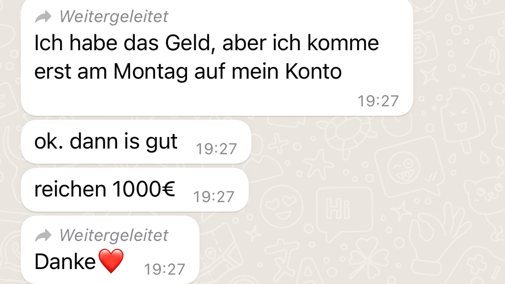 Die vermeintliche Tochter bitte via WhatsApp um Geld 