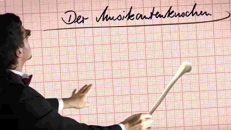 Dirigent von hinten mit einem Knochen in der Hand als Taktstock | Bild: BR Dirigent von hinten mit einem Knochen in der Hand als Taktstock