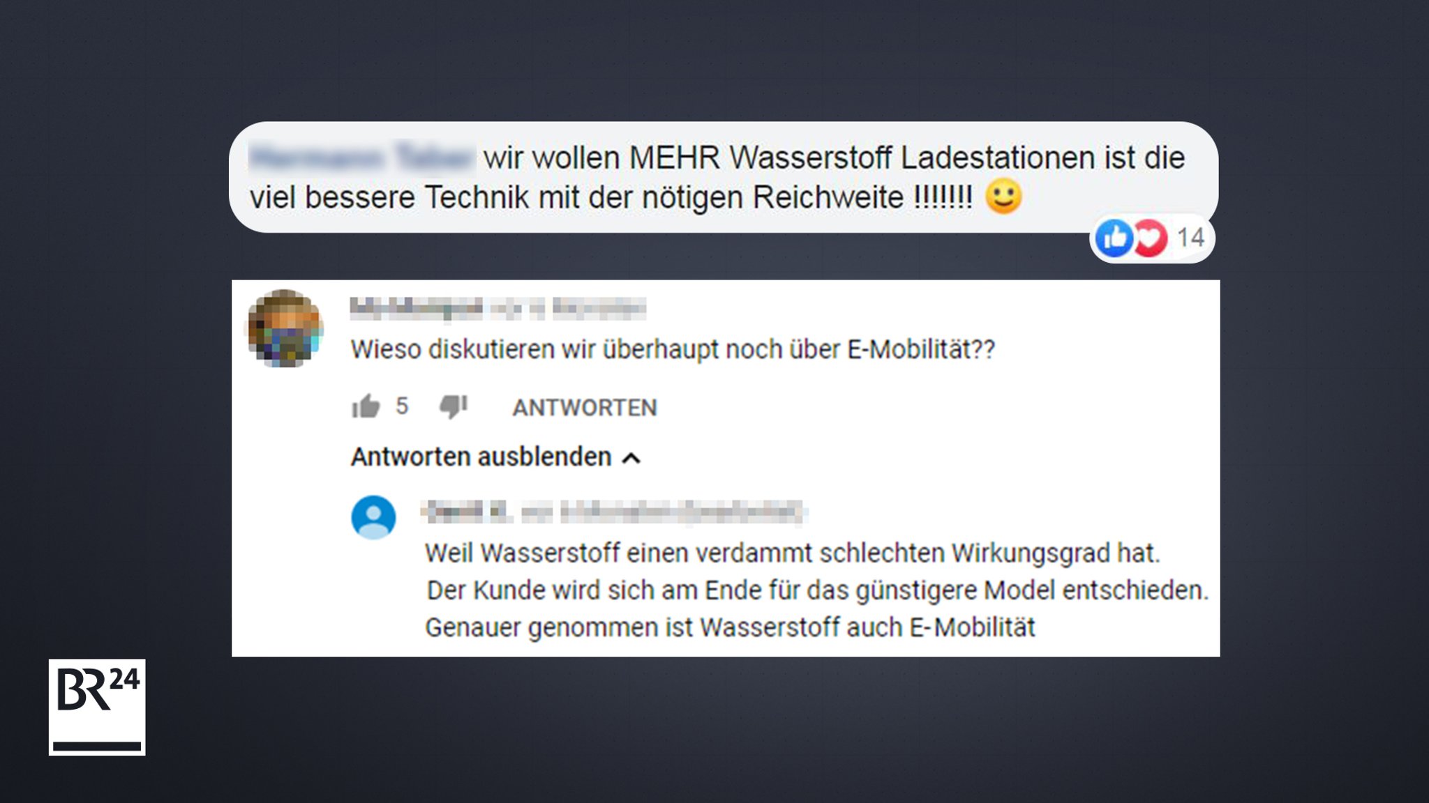 Kommentare von Nutzern auf Facebook und Youtube zum Wasserstoff als Antrieb.