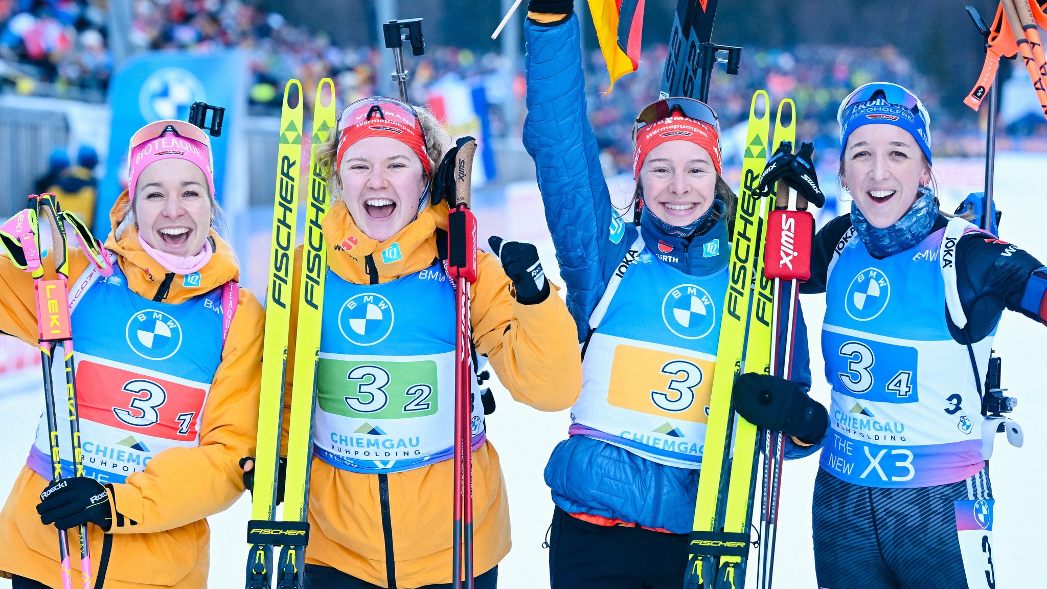 Biathlon-Frauenstaffel in Ruhpolding (v.l.) Stefanie Scherer, Selina Grotian, Sophia Schneider, Franziska Preuß