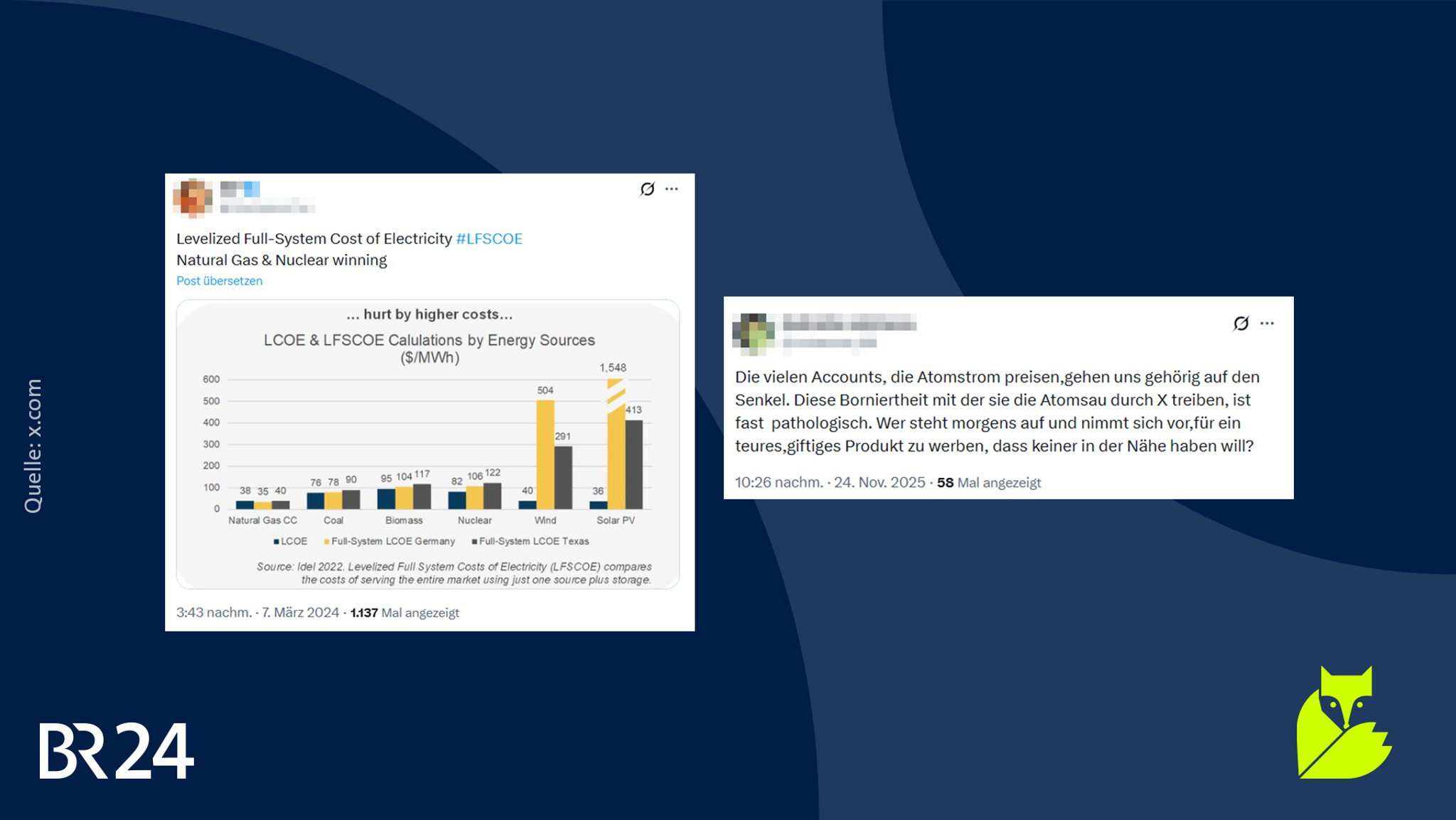 Screenshots mit Behauptungen zum Thema Atomstrom.