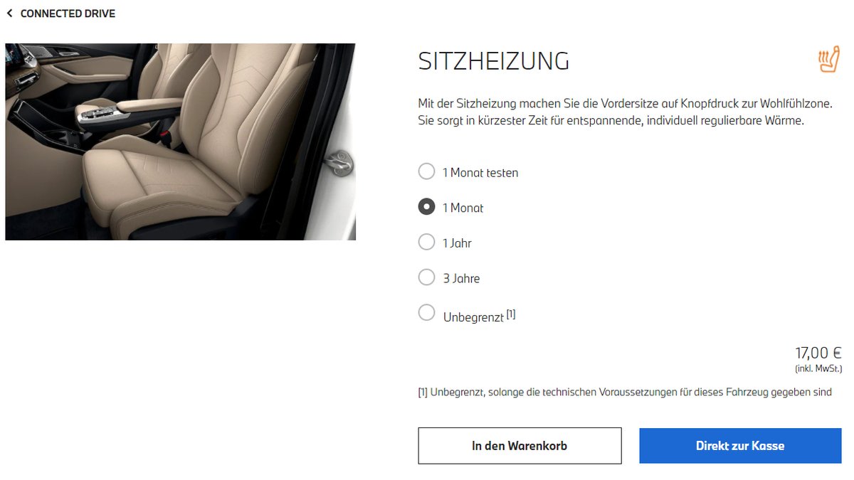 Neues Abomodell: Bei BMW kostet die Sitzheizung jetzt 17 Euro pro