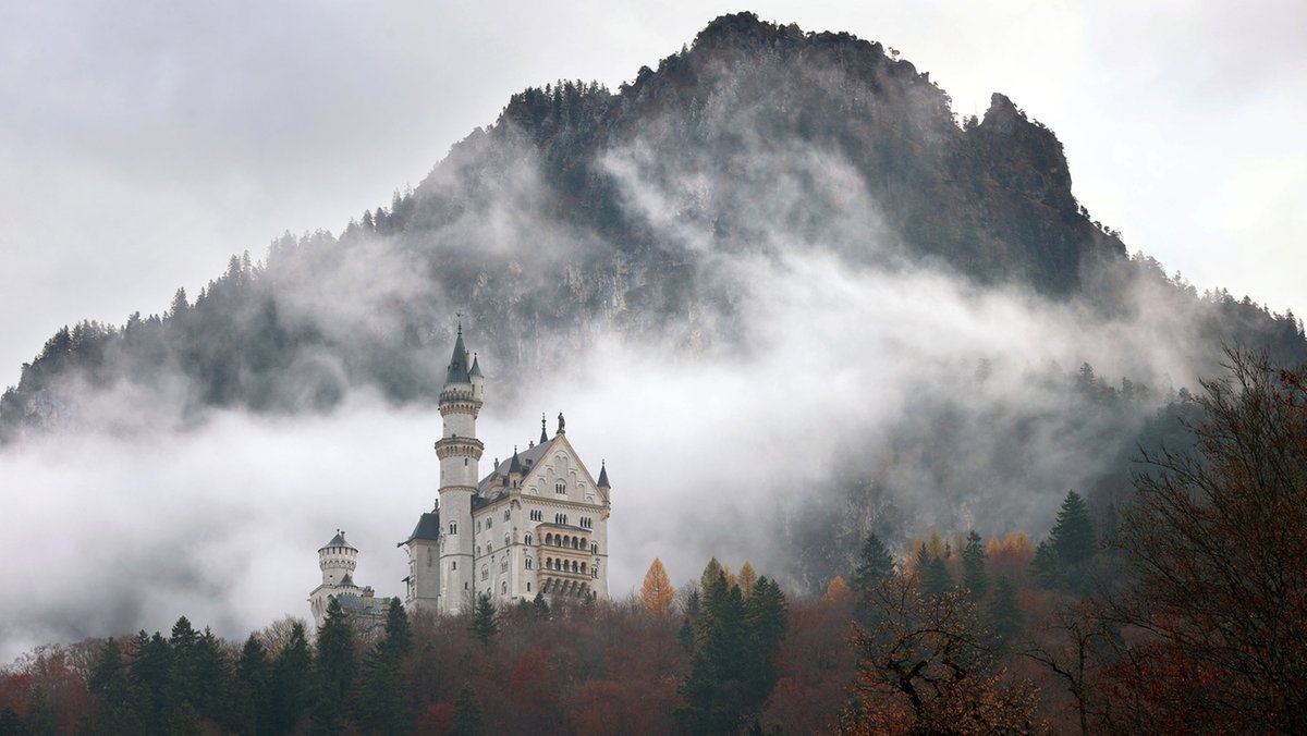 Das Schloss Neuschwanstein im Nebel