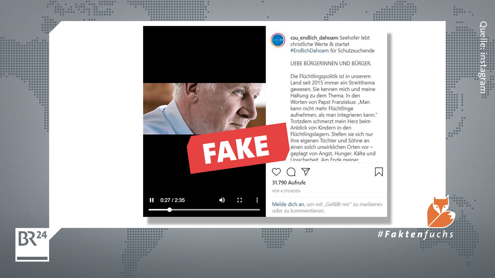 Auszug eines Instragram-Auftritts mit Stempel "Fake" 