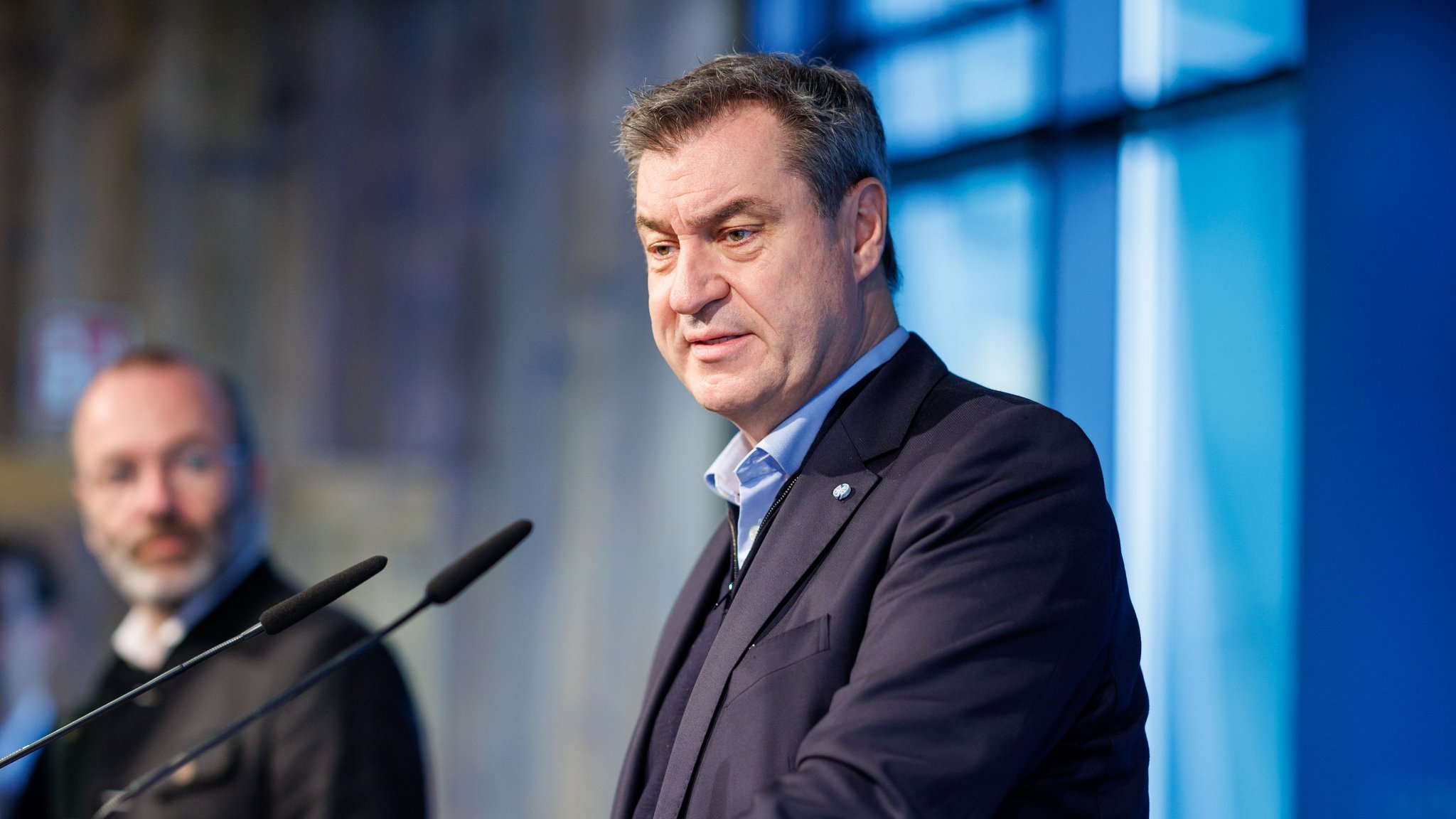 Markus Söder (CSU) und  Manfred Weber (CSU) nach CSU-Vorstand 18.03.2024