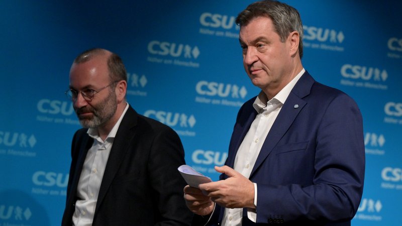 Markus Söder und Manfred Weber nach einer CSU-Vorstandssitzung 