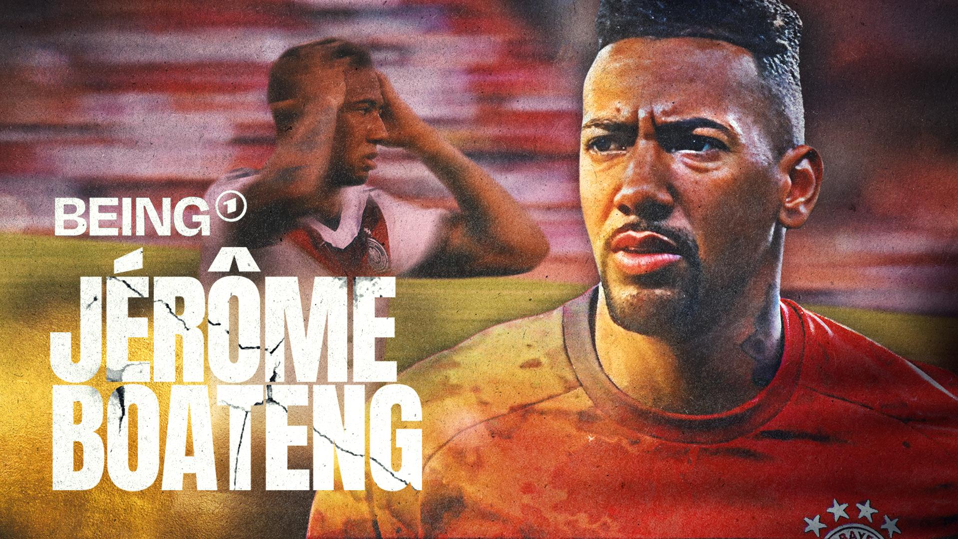Collage aus dem Schriftzug "Being Jerome Boateng" und seinem Konterfei.