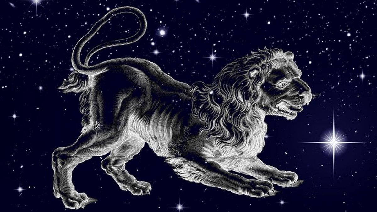 Symbolbild für das Sternbild Löwe vor dem Sternenhimmel