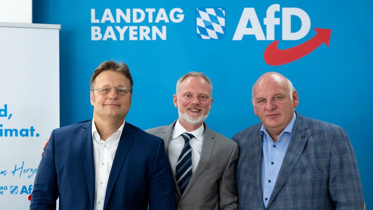 Die AfD-Abgeordneten Gerd Mannes (l), Ulrich Singer, und Franz Bergmüller (r) 