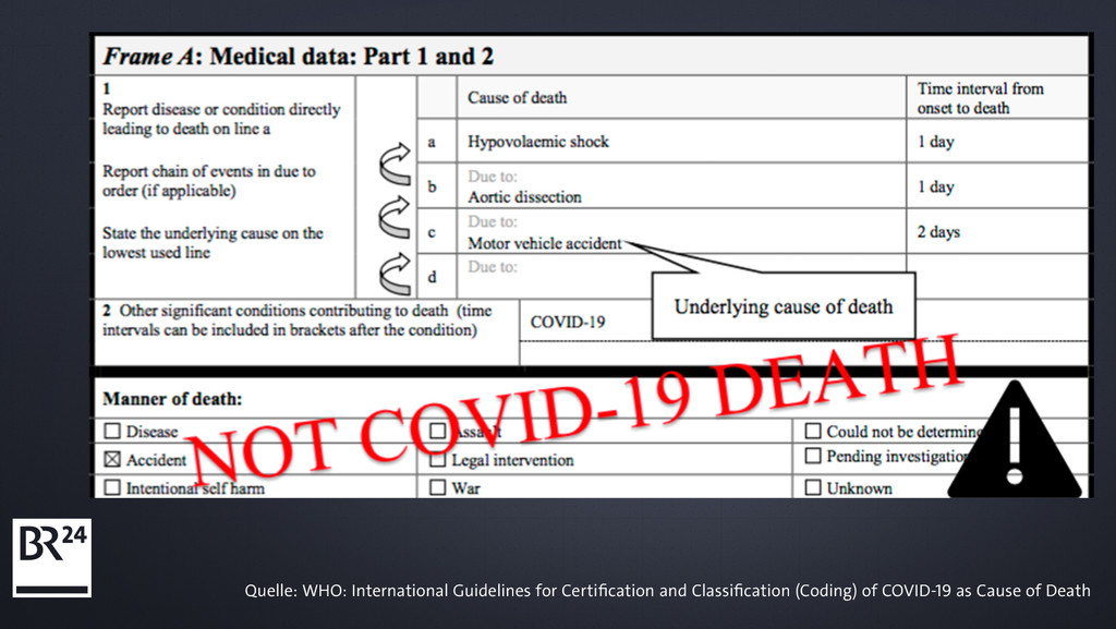 Internationales Todesbescheinigungs-Formular: kein Covid-19-Tod