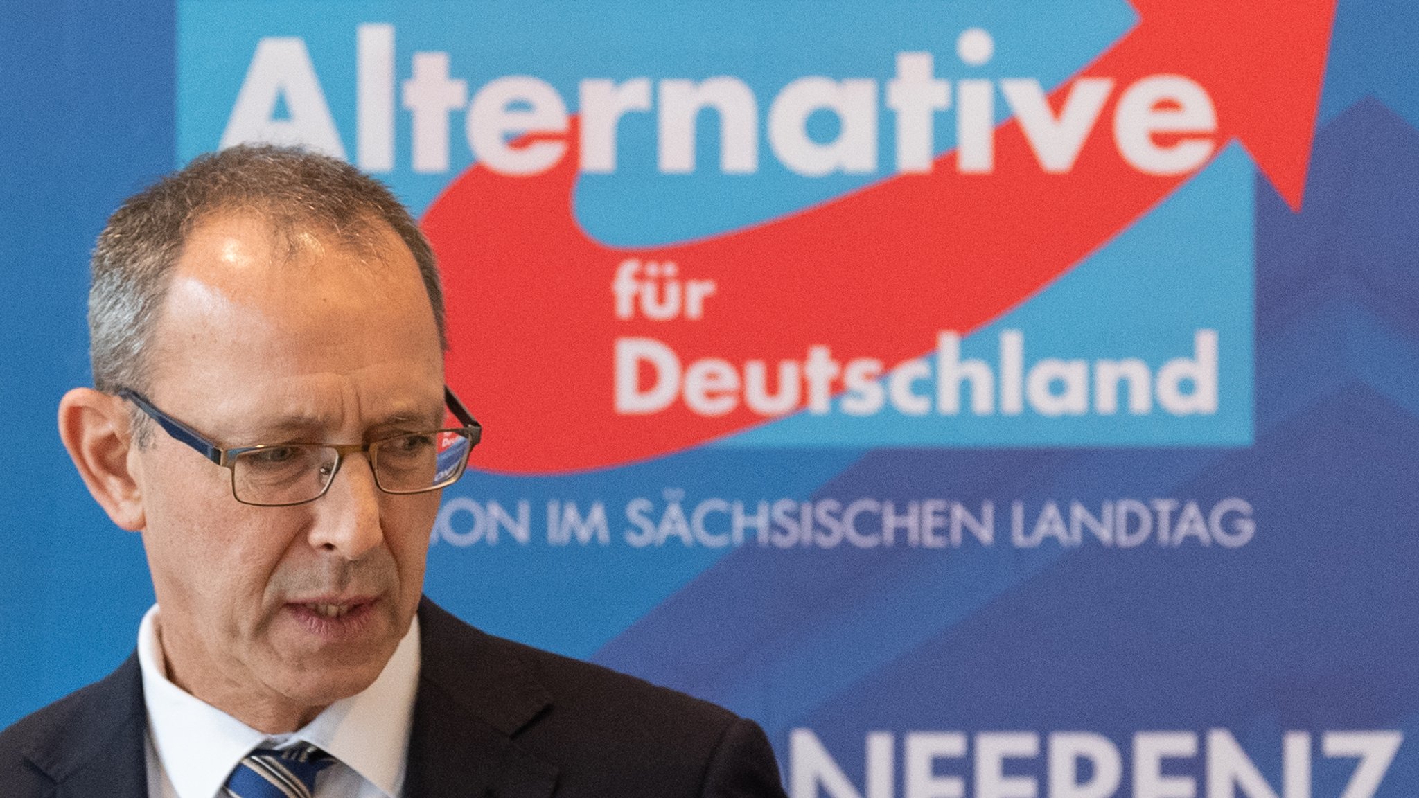 Jörg Urban, Vorsitzender der AfD Sachsen, vor Beginn einer Pressekonferenz der AfD-Landtagsfraktion in Sachsen