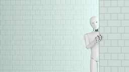 Roboter lugt hinter einer Mauer hervor | Bild:picture allianz / Anna Huber