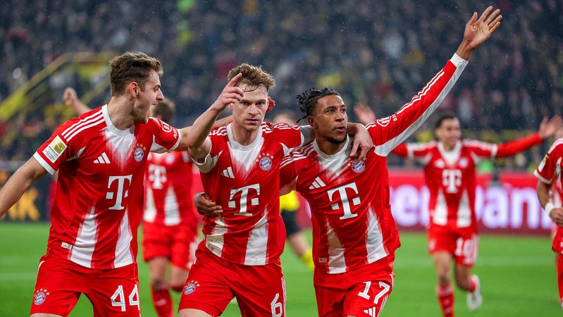 Joshua Kimmich (Mitte) traf für Bayern zum Sieg | Bild: picture alliance / Maximilian Koch Joshua Kimmich (Mitte) traf für Bayern zum Sieg