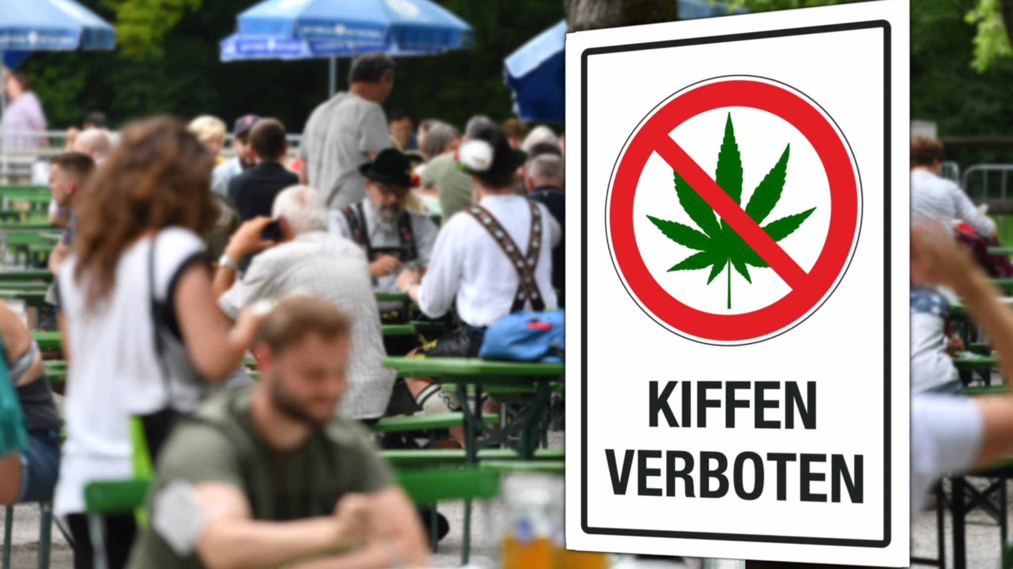 FOTOMONTAGE: Cannabis-Verbot in Biergärten in Bayern.