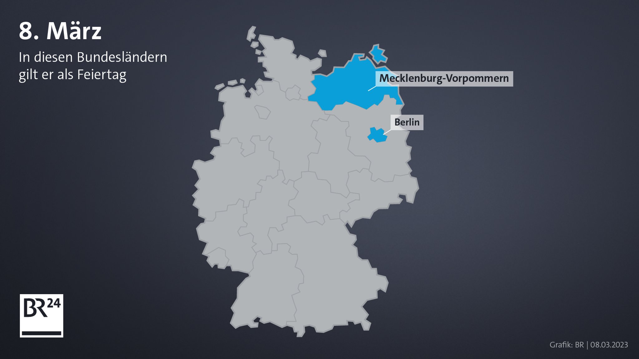 Karte, die zeigt, in welchen Bundesländern der 8. März Feiertag ist.