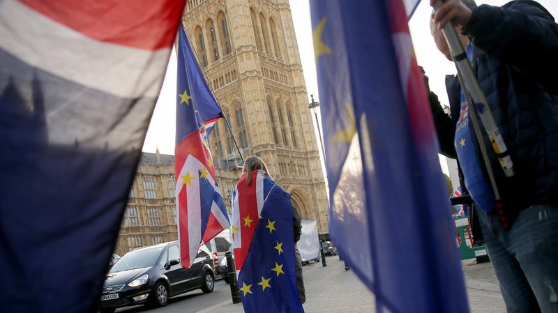 Demonstranten mit Europafahnen vor dem Parlament in London