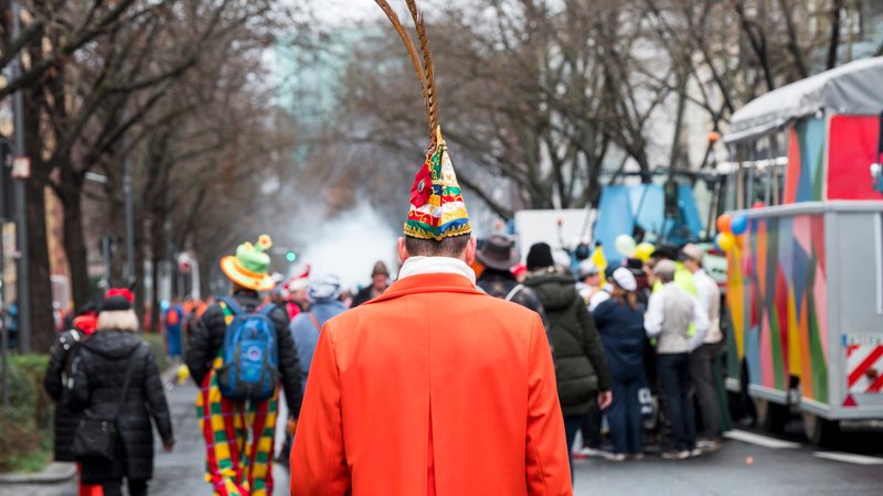 (Archivbild) Eine Narr mit Narrenkappe geht an Faschingswägen vorbei. | Bild: picture alliance/dpa | Daniel Vogl (Archivbild) Eine Narr mit Narrenkappe geht an Faschingswägen vorbei.