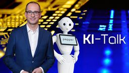 Auftakt der Serie BR24live KI-Talk mit BR-Chefredakteur Christian Nitsche und Roboter Pepper. | Bild:SoftBank Robotics; Montage: BR