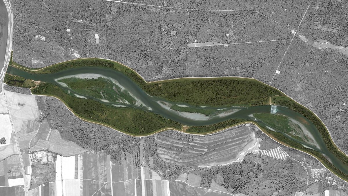 "Licca Liber": Pläne des Wasserwirtschaftsamts für den Lech. Ein Luftbild des Lechs mit den eingezeichneten geplanten Aufweitungen