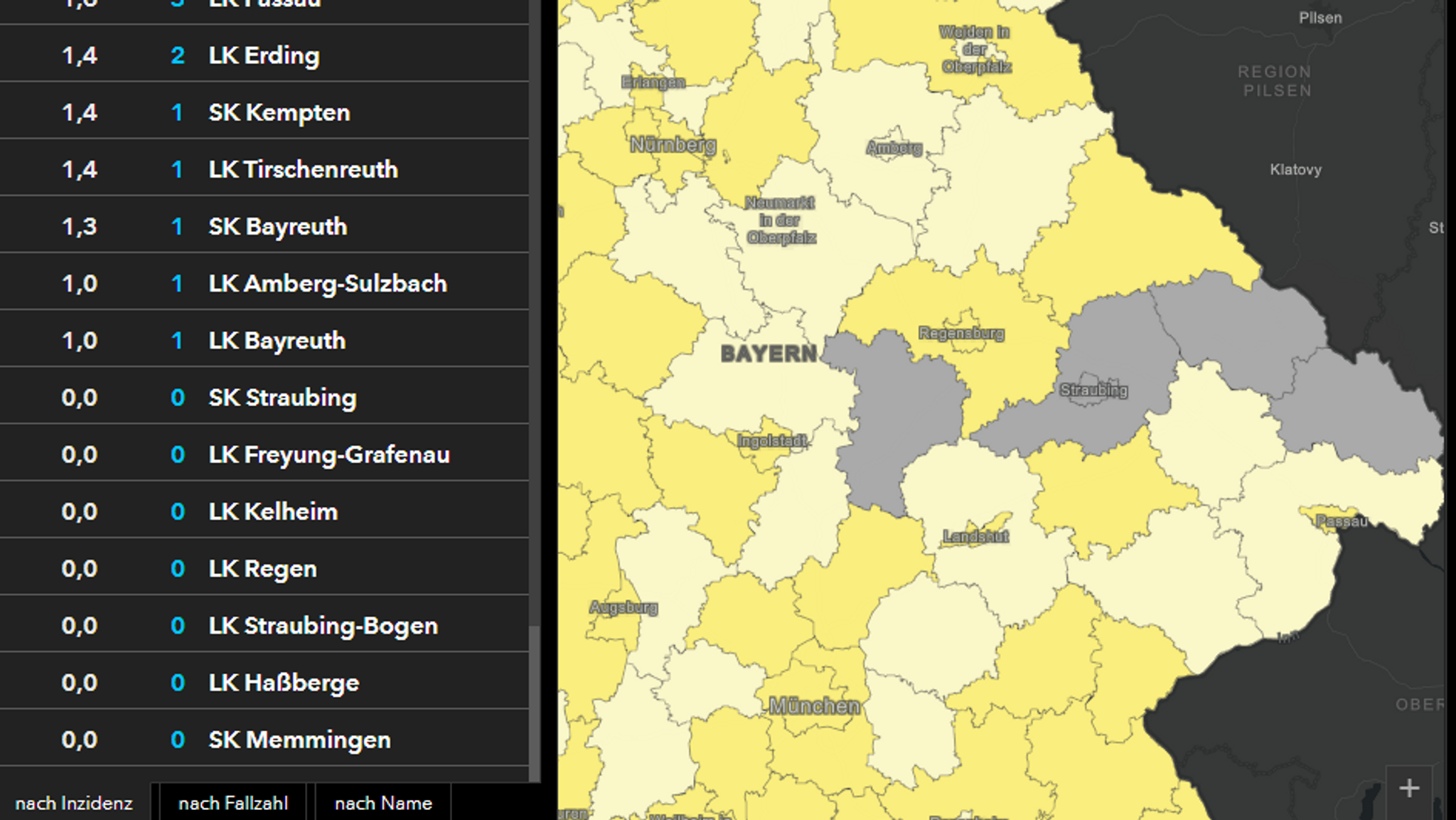 Screenshot der Inzidenz-Karte des Robert-Koch-Instituts