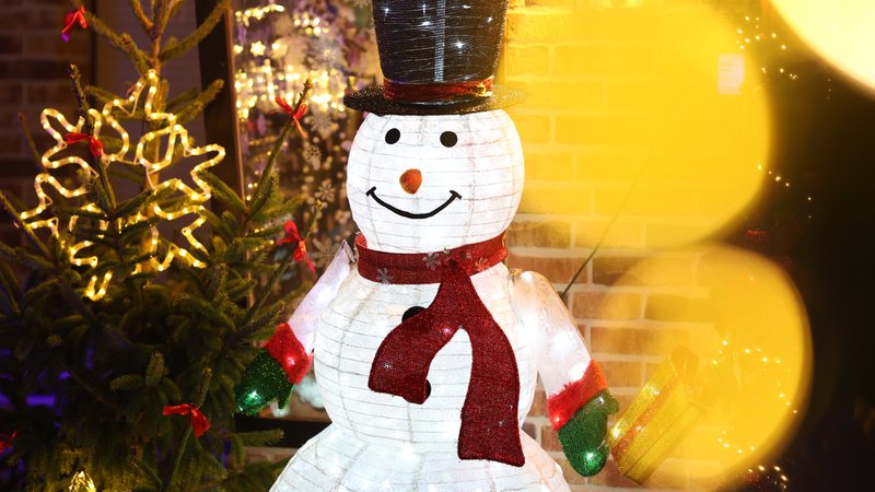 Ein Schneemann aus Lampions in einem Garten mit vielen Lichtern. | Bild: picture alliance/dpa | Matthias Bein Ein Schneemann aus Lampions in einem Garten mit vielen Lichtern.