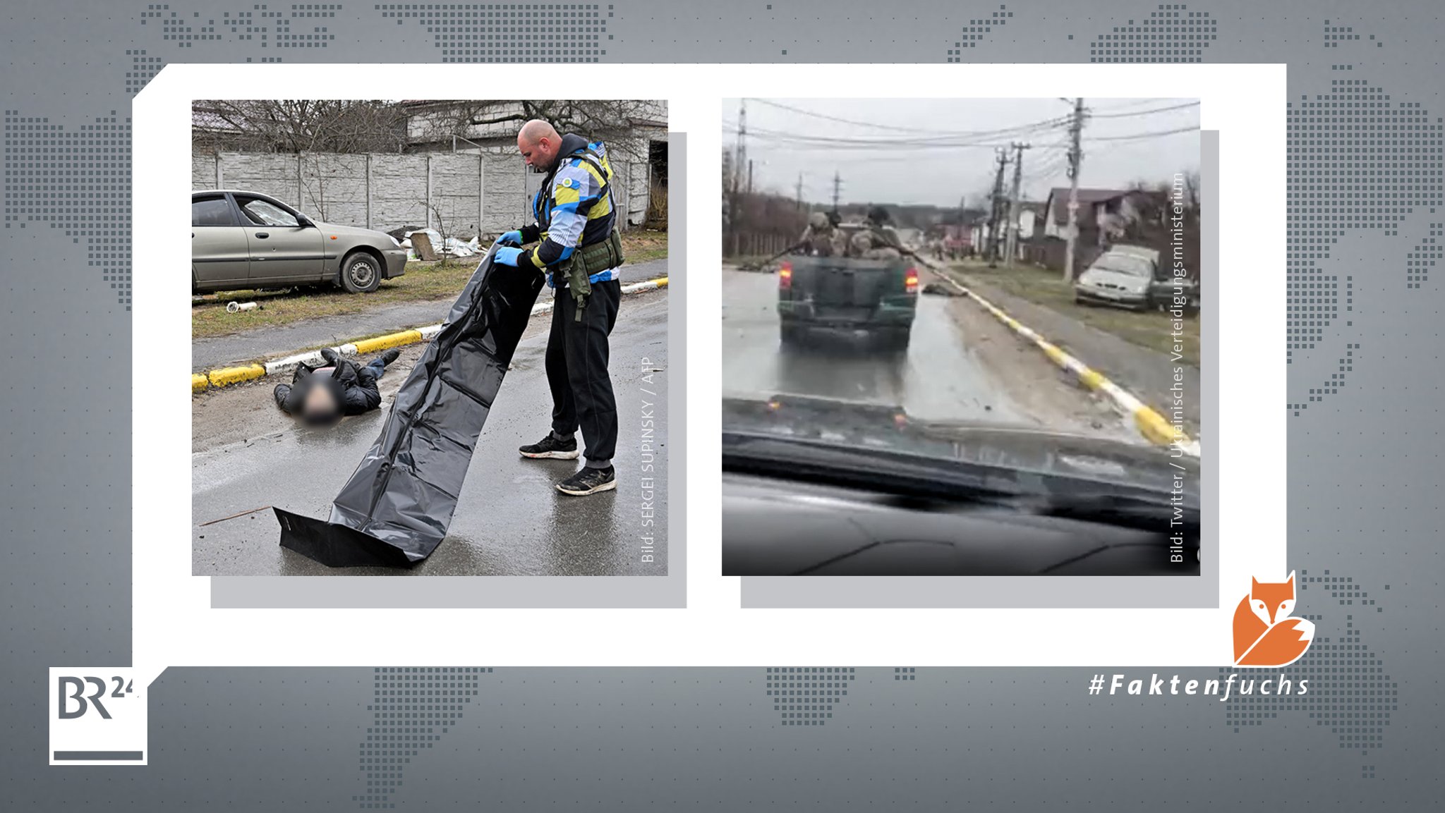 Ein Bildvergleich zwischen dem Video des ukrainischen Verteidigungsministeriums und einem Foto der AFP zeigt, dass sich die Aufnahmen in mehreren Merkmalen gleichen.