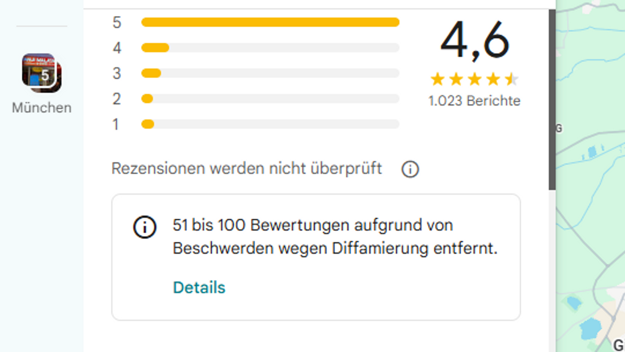 (Symbolbild) Bildschirmaufnahme einer Google Maps Rezension