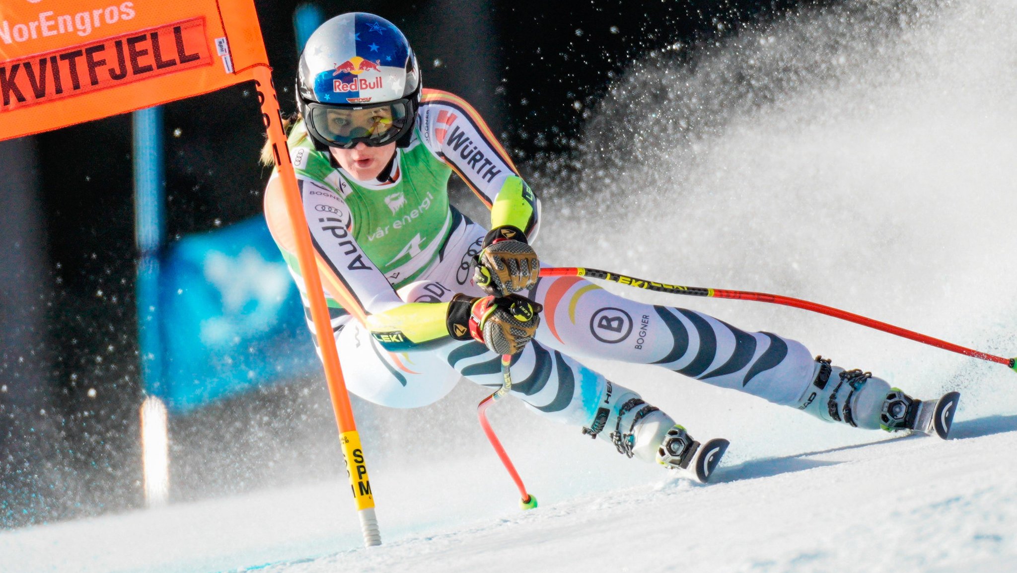 02.03.2025, Norwegen, Kvitfjell: Ski alpin: Weltcup
Super G, Damen. Emma Aicher aus Deutschland in Aktion. 