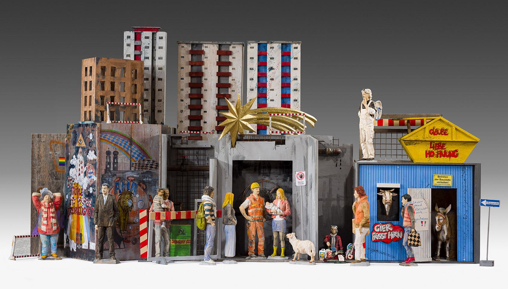 Jesus wird in einer Baustelle geboren; Rudi Bannwarth, Ettlingenweiher, 2015–2021