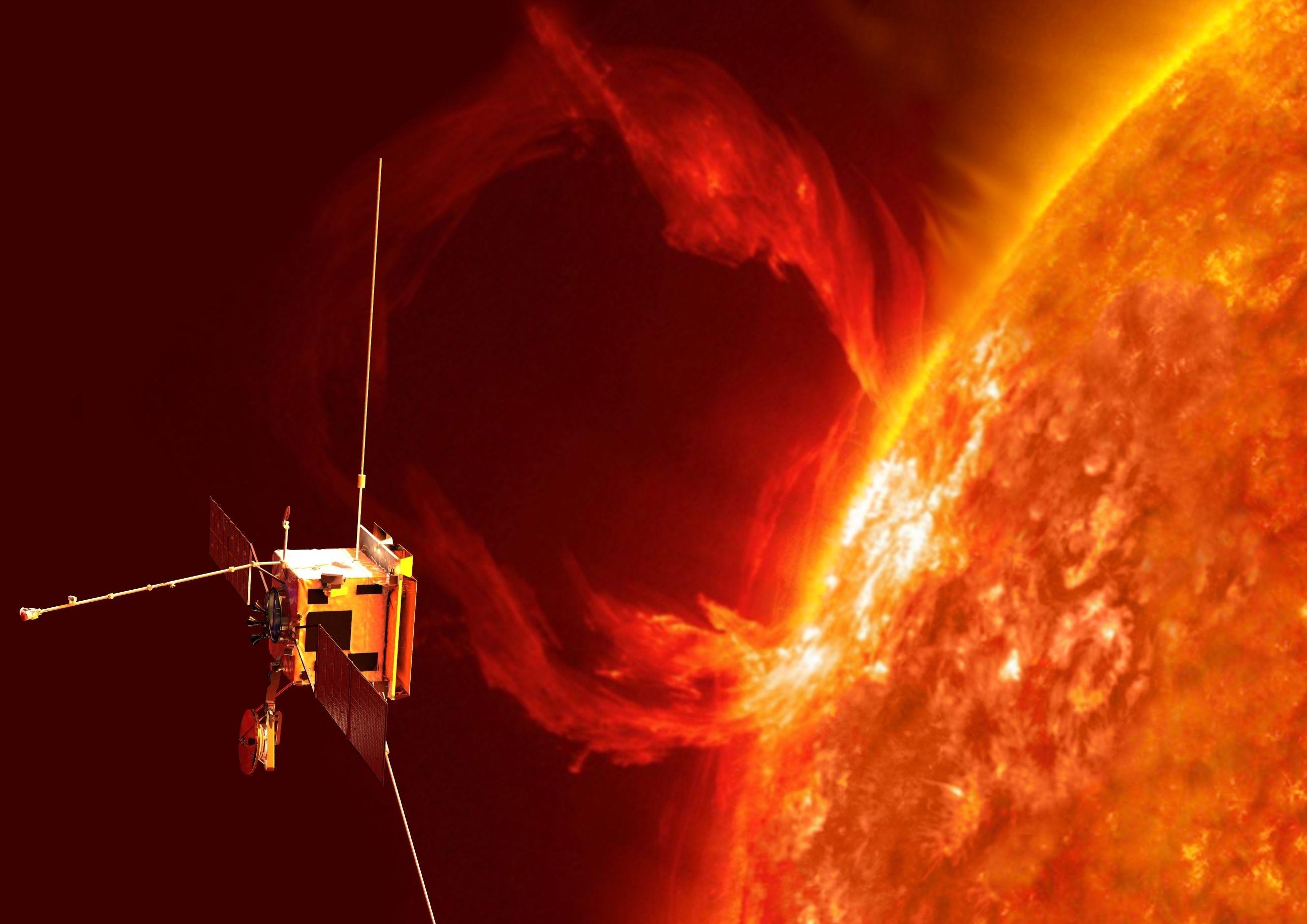 Solar Orbiter in der Nähe der Sonne (künstlerische Darstellung)