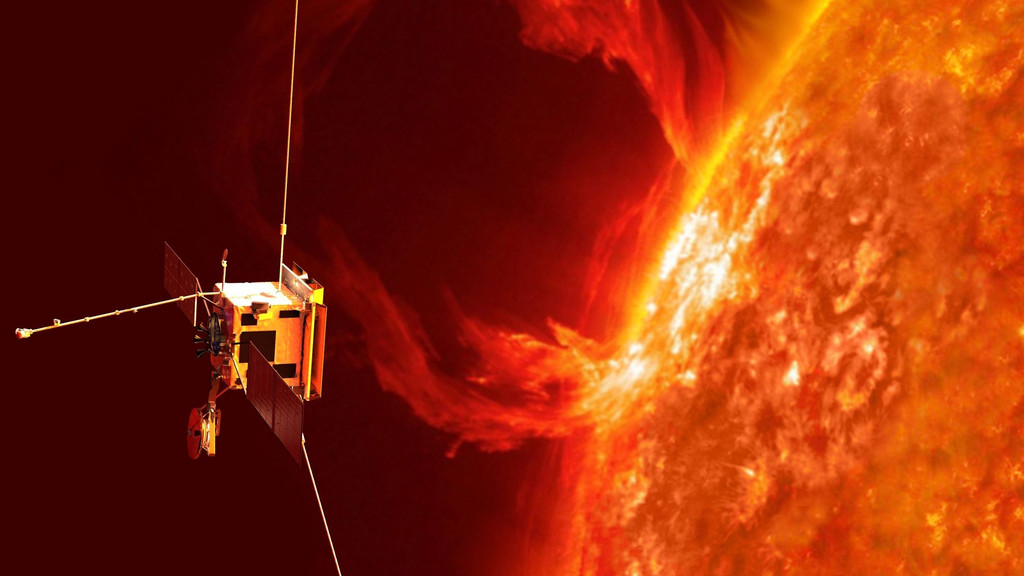 Solar Orbiter in der Nähe der Sonne (künstlerische Darstellung)