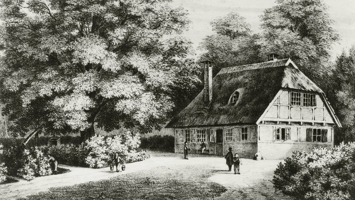 Das Rauhe Haus im Jahre 1833. Zeitgenössische Lithographie.