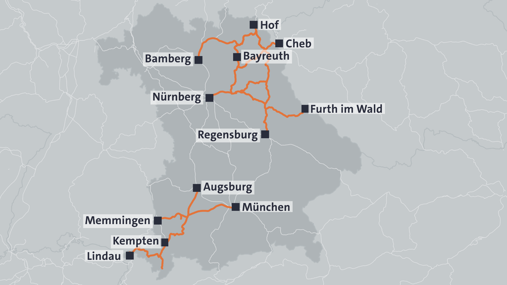 Karte Neigetechnik in Bayern