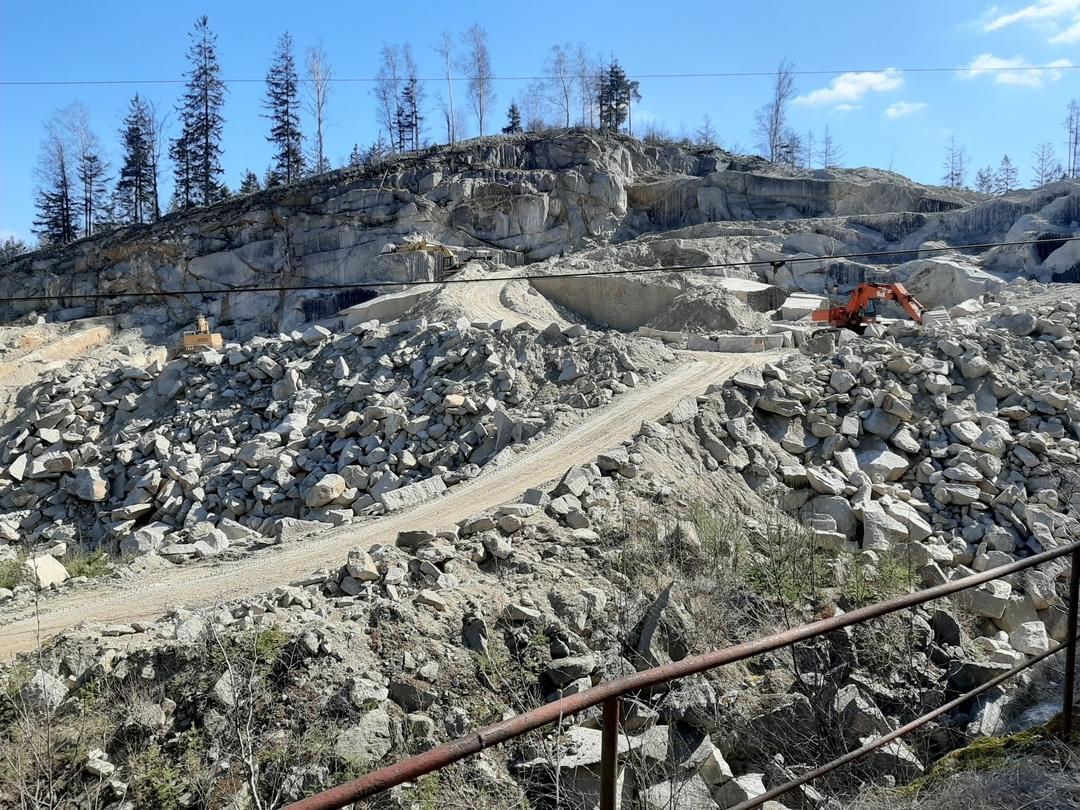 Am ehemaligen KZ-Steinbruch steht ein Bagger.