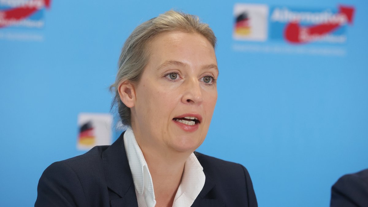 Alice Weidel, Vorsitzende der Partei Alternative für Deutschland (AfD), spricht auf einer Pressekonferenz (Aufnahme vom 01.09.2023)