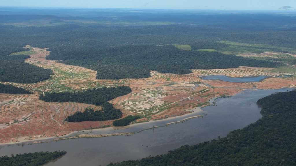 Entwaldete Waldflächen am Rande des Juruena-Nationalpark im Amazonas-Regenwald in Brasilien. 