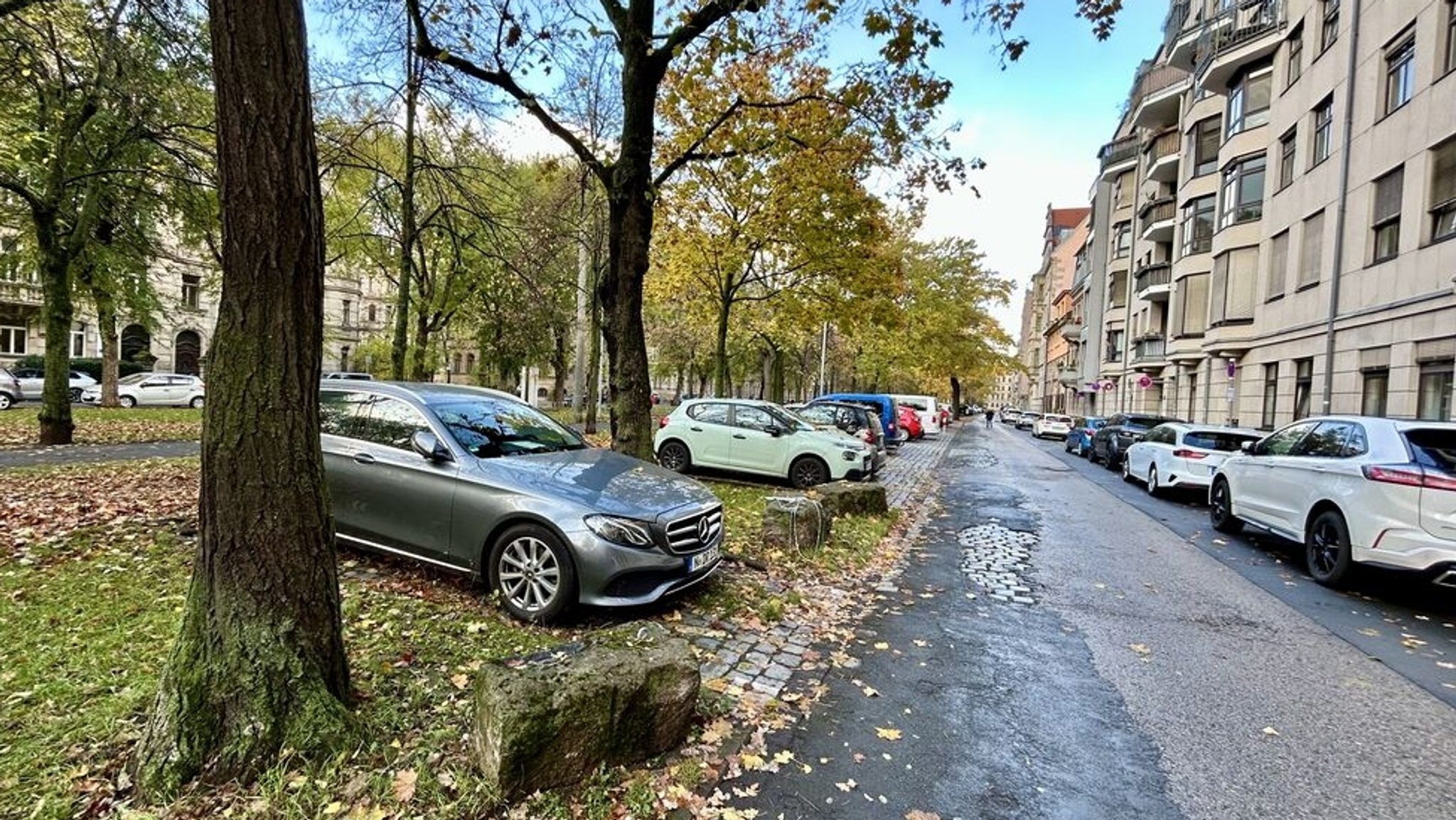 Parkende Autos in der Hornschuchpromenade in Fürth