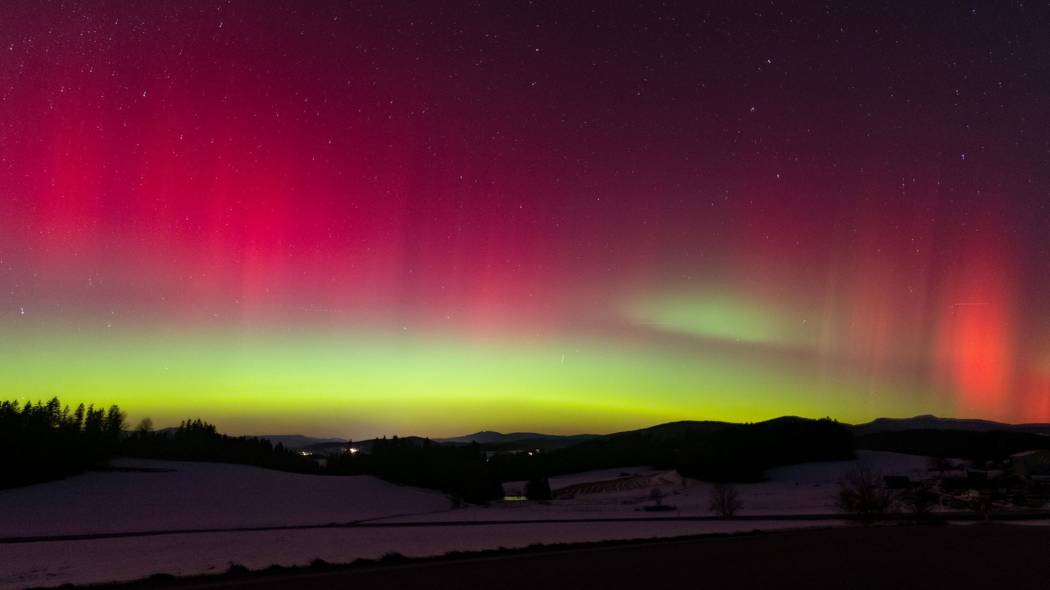 Polarlichter bei Kirchberg im Wald (Landkreis Regen) 