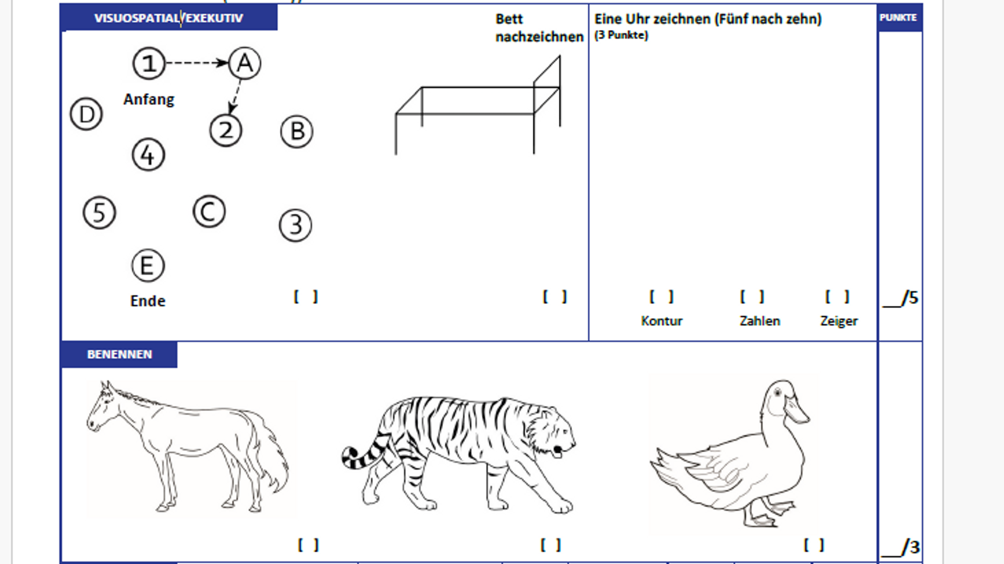Ausschnitt aus der deutschen Version des MoCA-Tests 